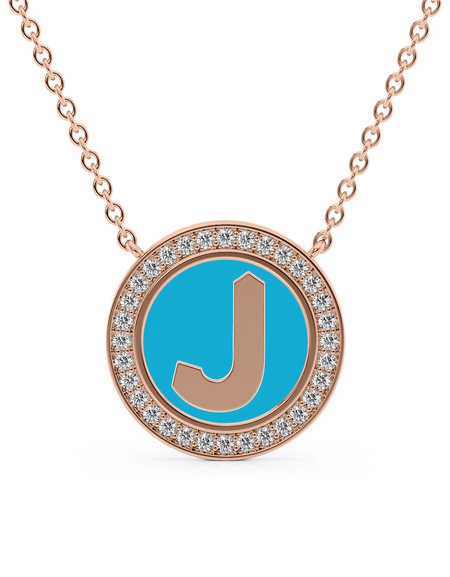 14K Rose Gold Turquoise J Initial Disk Pendant