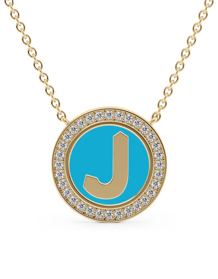 14K Yellow Gold Turquoise J Initial Disk Pendant