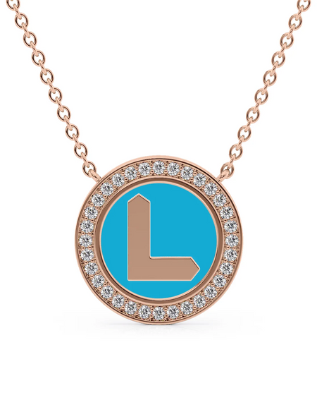 14K Rose Gold Turquoise L Initial Disk Pendant