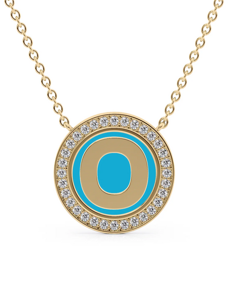 14K Yellow Gold Turquoise O Initial Disk Pendant