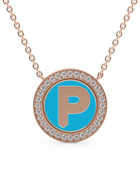14K Rose Gold Turquoise P Initial Disk Pendant
