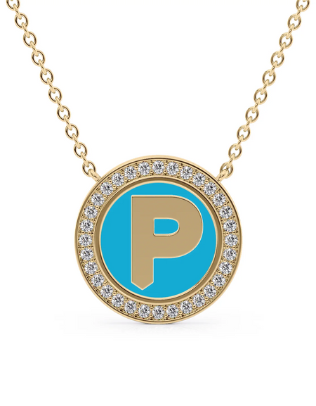 14K Yellow Gold Turquoise P Initial Disk Pendant