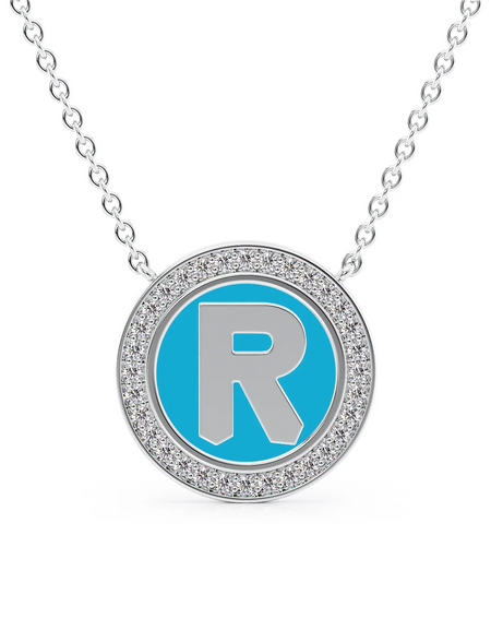 14K White Gold Turquoise R Initial Disk Pendant