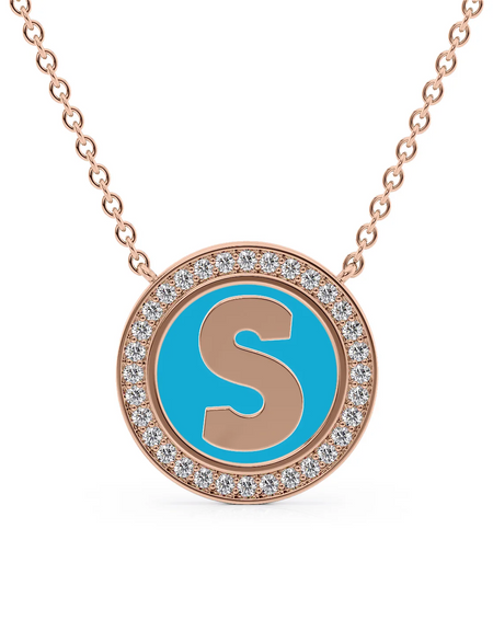 14K Rose Gold Turquoise S Initial Disk Pendant