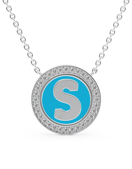 14K White Gold Turquoise S Initial Disk Pendant