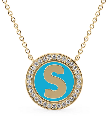 14K Yellow Gold Turquoise S Initial Disk Pendant