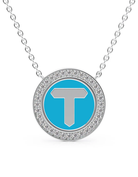 14K White Gold Turquoise T Initial Disk Pendant