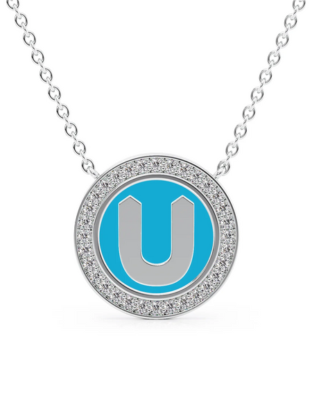 14K White Gold Turquoise U Initial Disk Pendant