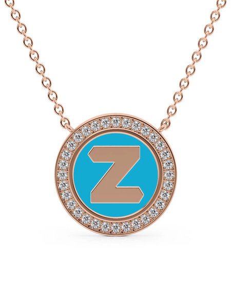 14K Rose Gold Turquoise Z Initial Disk Pendant