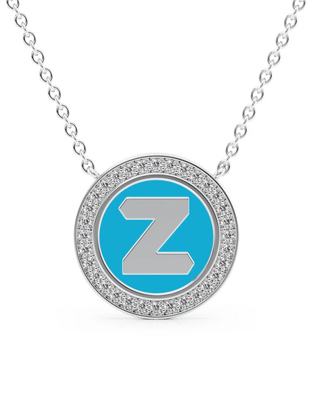 14K White Gold Turquoise Z Initial Disk Pendant