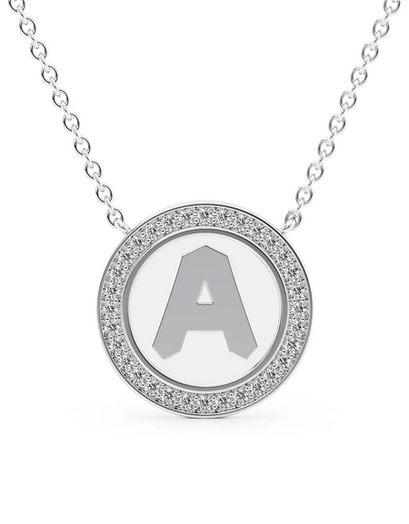14K White Gold White A Initial Disk Pendant