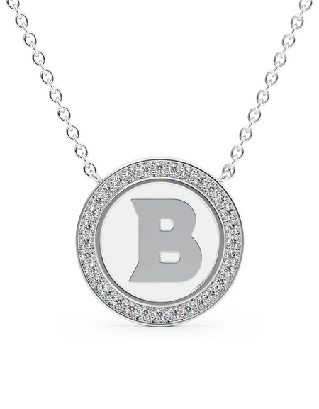 14K White Gold White B Initial Disk Pendant