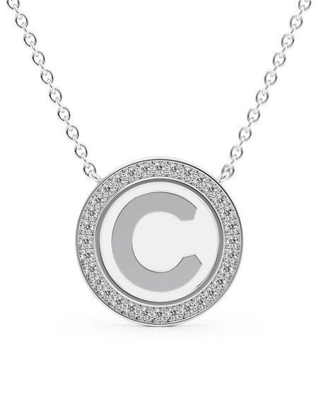 14K White Gold White C Initial Disk Pendant