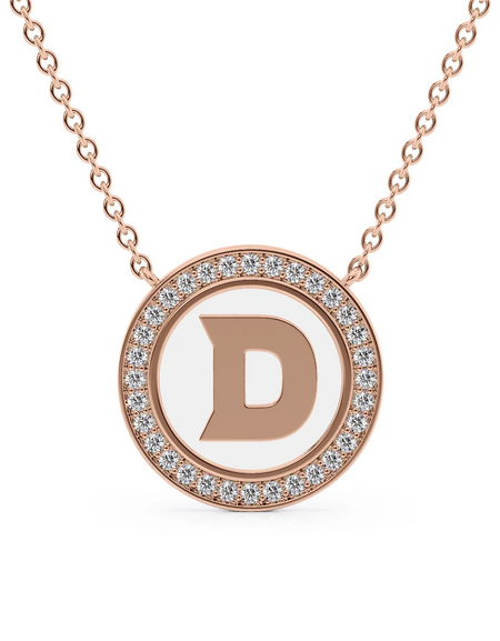 14K Rose Gold White D Initial Disk Pendant
