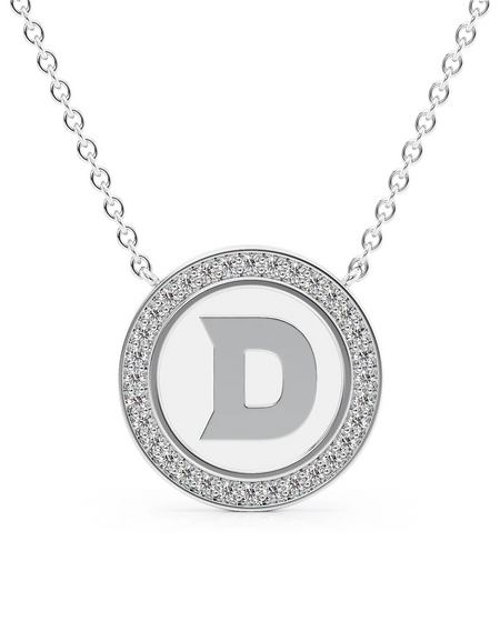 14K White Gold White D Initial Disk Pendant