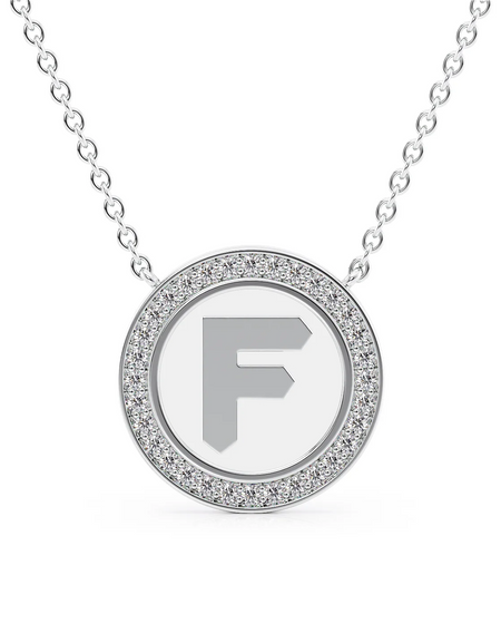 14K White Gold White F Initial Disk Pendant