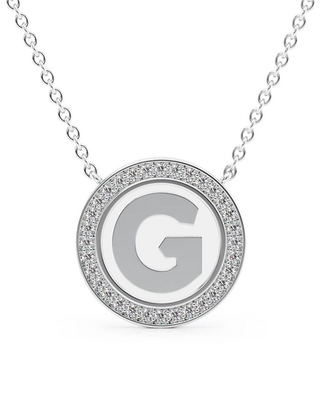 14K White Gold White G Initial Disk Pendant
