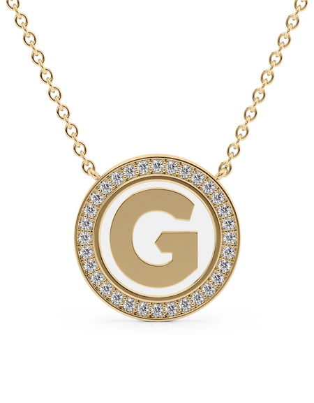 14K Yellow Gold White G Initial Disk Pendant