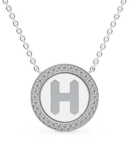14K White Gold White H Initial Disk Pendant