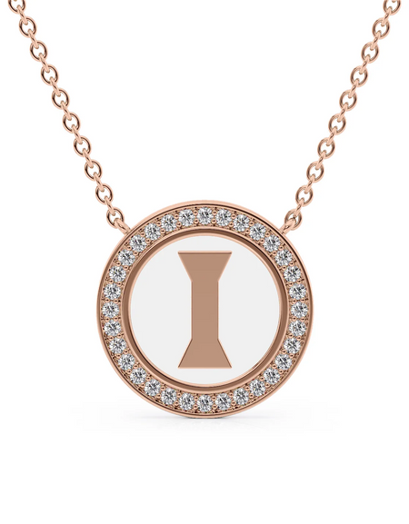 14K Rose Gold White I Initial Disk Pendant