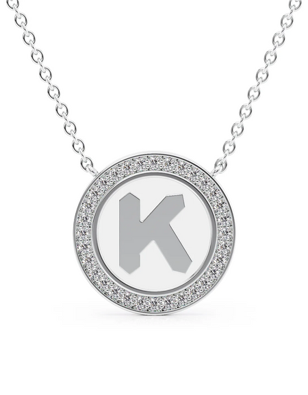 14K White Gold White K Initial Disk Pendant