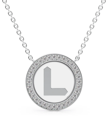 14K White Gold White L Initial Disk Pendant