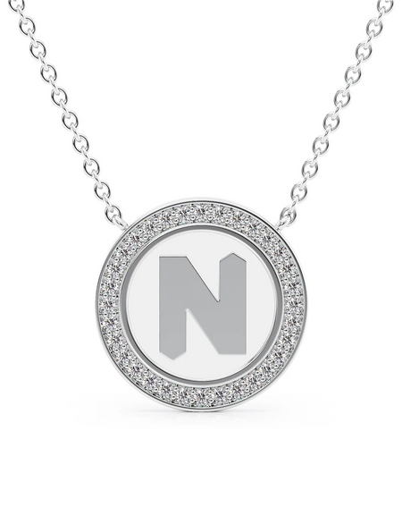 14K White Gold White N Initial Disk Pendant