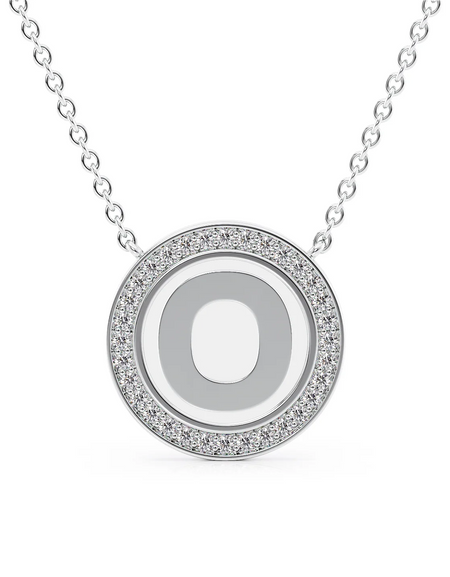 14K White Gold White O Initial Disk Pendant