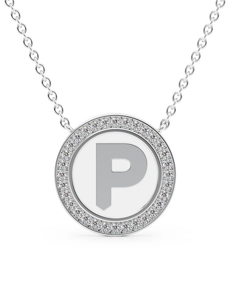 14K White Gold White P Initial Disk Pendant