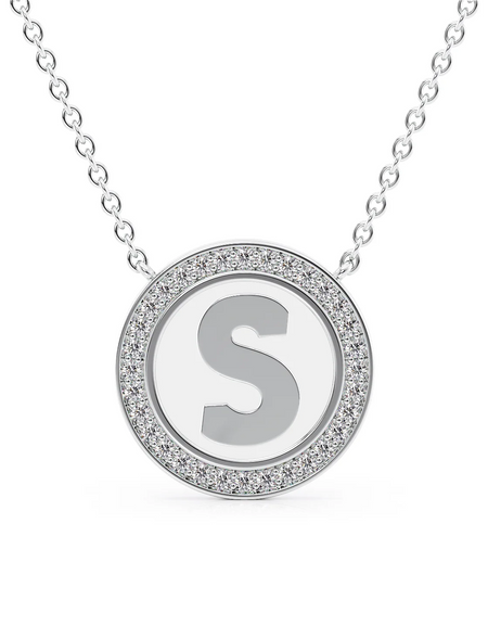 14K White Gold White S Initial Disk Pendant