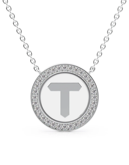 14K White Gold White T Initial Disk Pendant