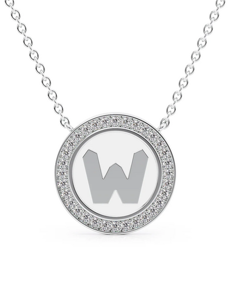 14K White Gold White W Initial Disk Pendant