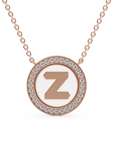 14K Rose Gold White Z Initial Disk Pendant