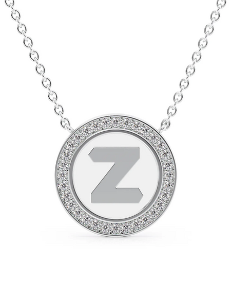 14K White Gold White Z Initial Disk Pendant