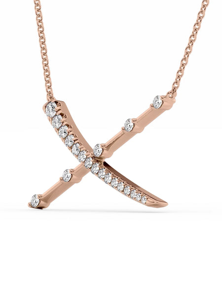 14k Rose Gold Distance Diamond X Pendant