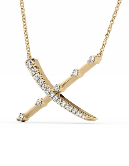 14k Yellow Gold Distance Diamond X Pendant