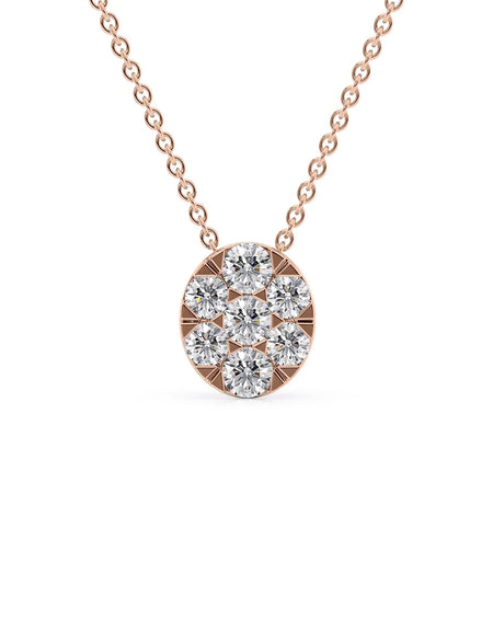14k Rose Gold Oval Cluster Diamond Pendant
