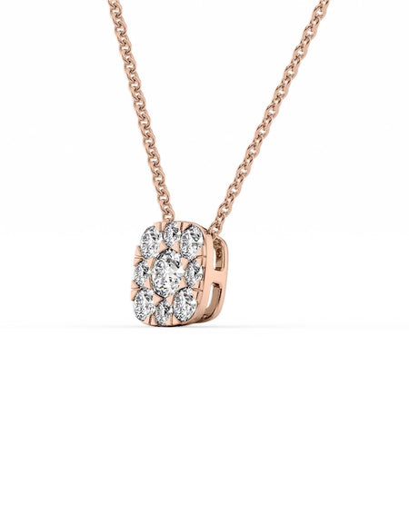 14k Rose Gold Cushion Cluster Diamond Pendant