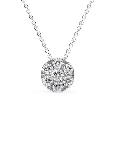 14k White Gold Round Cluster Diamond Pendant