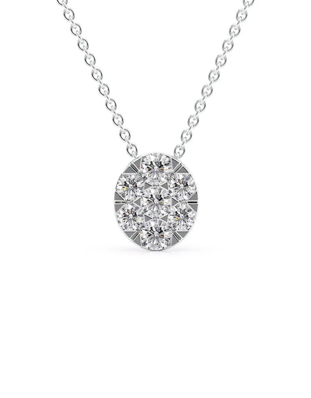 14k White Gold Oval Cluster Diamond Pendant