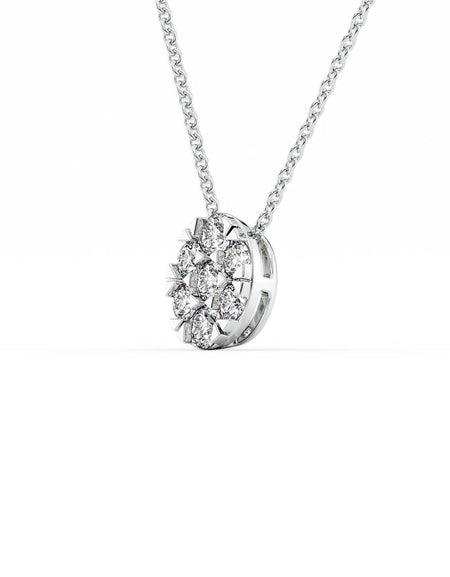 14k White Gold Oval Cluster Diamond Pendant