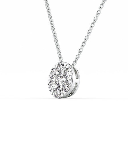 14k White Gold Round Cluster Diamond Pendant