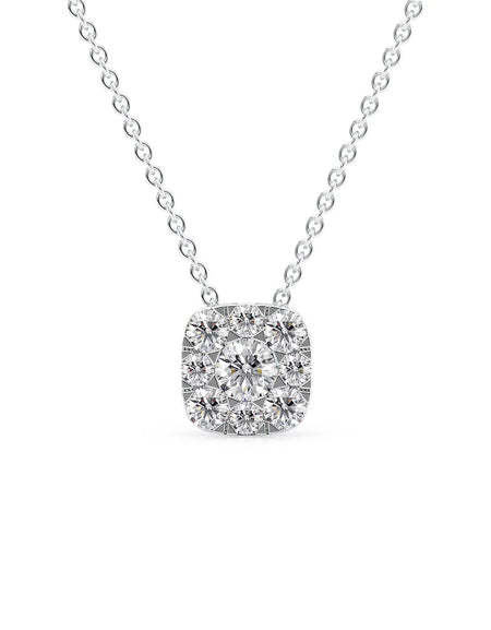 14k White Gold Cushion Cluster Diamond Pendant