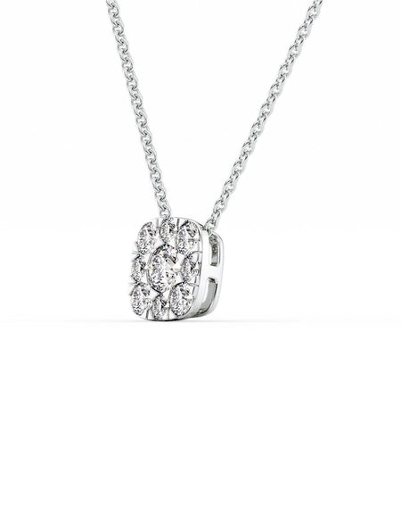 14k White Gold Cushion Cluster Diamond Pendant