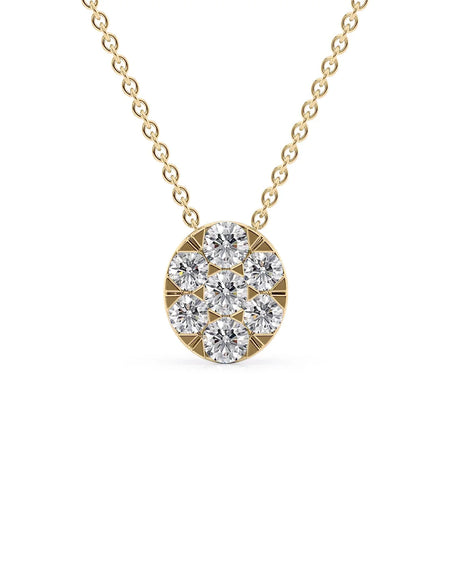 14k Yellow Gold Oval Cluster Diamond Pendant