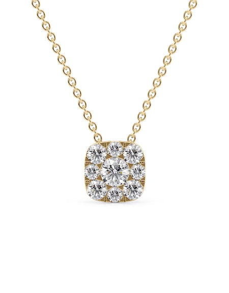 14k Yellow Gold Cushion Cluster Diamond Pendant