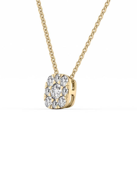 14k Yellow Gold Cushion Cluster Diamond Pendant