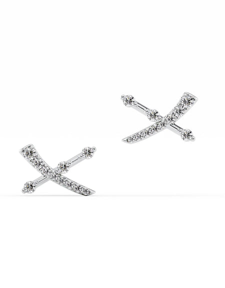 14K White Gold Pave X Studs