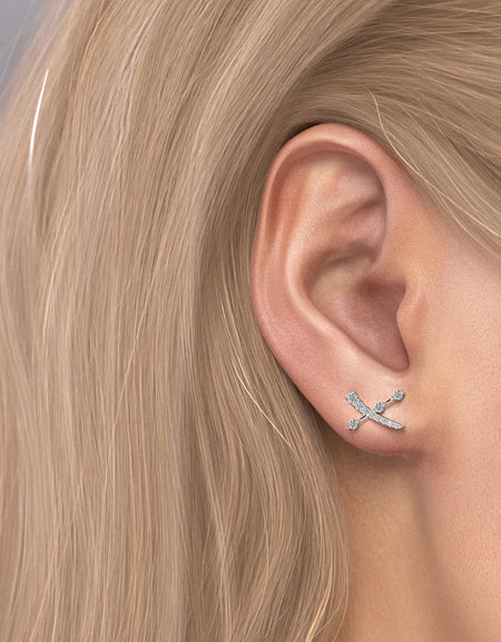 14K White Gold Pave X Studs