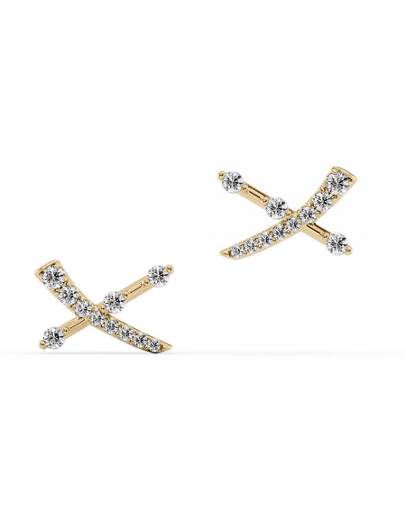 14K Yellow Gold Pave X Studs